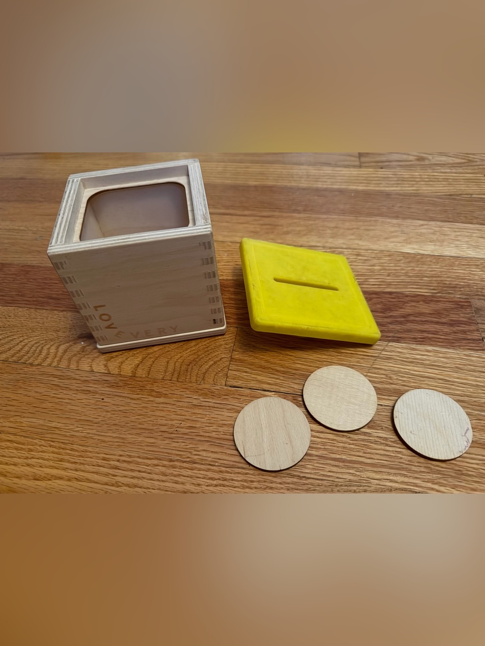 Lovevery Yellow Silicone Lid for Wooden Box with Coins